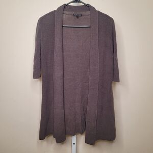 Eileen Fisher Cotton Silk Blend Short Sleeve Brown Open Front Knit Cardigan Med